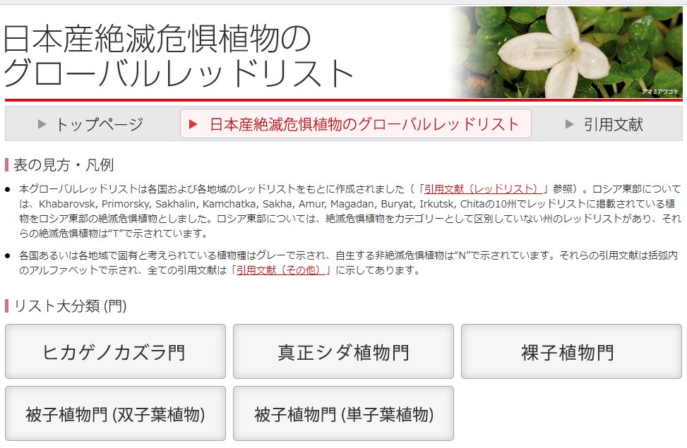 日本産絶滅危惧植物のグローバルレッドリスト
